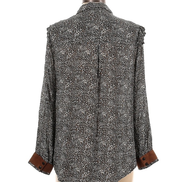 Lara Kosnovsky Leopard Print Long Sleeve Blouse with Suede Accents Size Large - Picture 2 of 7
